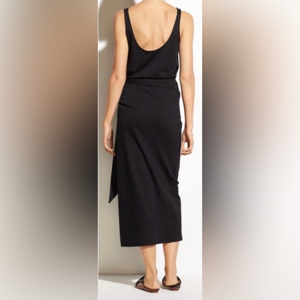 Vince. Sleeveless Wrap Black Midi Dress. ZB5 - Picture 4 of 9